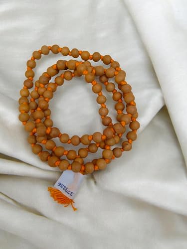 Sandalwood Japa Mala 8MM – White Chandan Mala Aromatic Fragrant Hand-Knotted Tibetan Prayer Beads for Meditation, Yoga, Chanting, Bracelet & Necklace Jewelry | Genuine Nepal Buddhist Wooden Mala