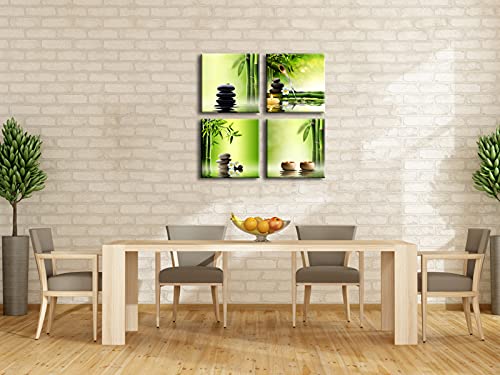 Pyradecor Modern 4 Panel Stretched Contemporary Zen Canvas Prints Perfect Bamboo Green Pictures on Canvas Wall Art for Home Office Decorations Living Room Bedroom - size: 30x30cmx4pcs (12x12inchx4pcs)