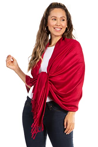 Sakkas 78" X 28" Rayon from Bamboo Soft Solid Pashmina Feel Shawl/Wrap/Stole - color: Dark Red