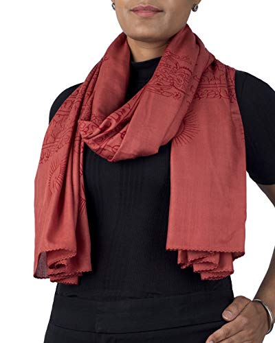 Yoga Scarf Meditation Shawl Large Wrap Hindu Prayer Stole OM Ganesha print - color: Red