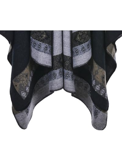 Women's Shawls and Wraps Open Front Poncho Cape Winter Sweater - color: N31-totem Black