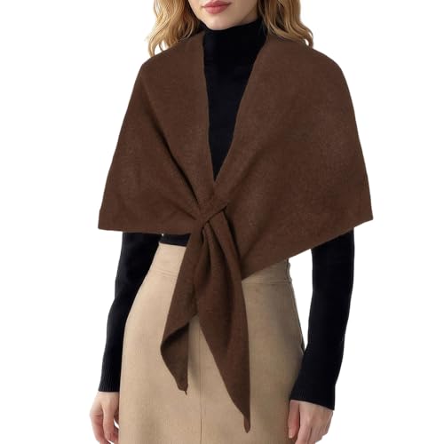 RIIQIICHY Shawl Wrap Women Pashmina Triangle Cape Knit Sweater Scarf for Fall Winter Fashion Accessory - color: Brown