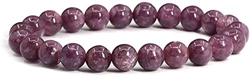Angelstones Handmade Natural Healing Gemstone 8mm Round Beads Stretch Crystal Bracelet 7 Inch Unisex - color: Lepidolite Lithium Mica