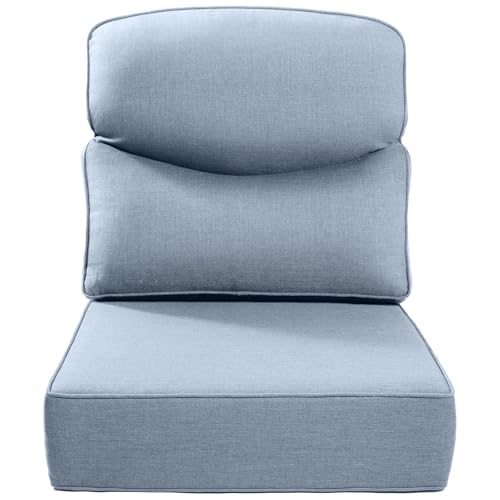 Luxury 22x24/22x25 6-Inch Smile Outdoor Cushions - 1 Set Deep Seat Water-Resistant Patio Chair Cushion for Wicker Rattan Wood Metal Furniture Chair Glider Rocker Loveseat Sofa - Baby Blue - color: Baby Blue/Smile, size: 22x24x6"(High Back)