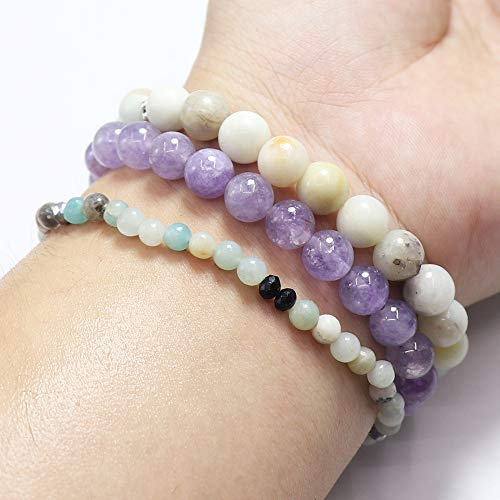 Tree of Life Yoga Healing Stone Bracelets,Multilayer Lotus Chakra Stone Reiki Bracelet Sets,Anxiety Crystal Natural Stone,for Women Stress Relief - style: Amazon stone + Amethyst