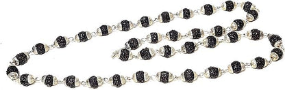 Rudraksh Mala, Natural Himalayan Genuine Original Rudraksha Rosary - style: black tulsi Jaap mala Silver cap 2-3MM