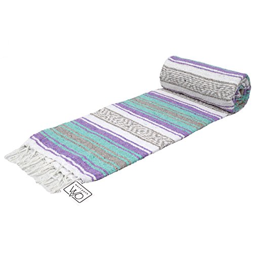 Open Road Goods Multi Color Mexican Falsa Blanket - Handwoven in Mexico - Great for The Beach, Picnics, Yoga, or a Throw! (Mint/Purple)