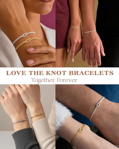 KOHOTA Silver Gold Bracelets for Women Trendy 14K Gold Plated Bracelet for Women Non Tarnish Dainty Stackable Layered Chain Heart Pearl Knot Beaded Bracelets Stack Set Charm Mothers Day Jewelry Gifts - color: A. Knot-gold gold