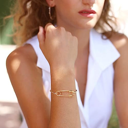 Gold Silver Link Bangle Bracelet for Women Simple Thin Cuff Bangle Bracelet Minimalist Jewelry - color: Gold