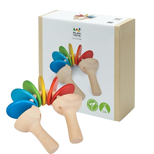 PlanToys Wooden Clatter Toy Percussion Musical Instrument (6413) | Sustainably Made from Rubberwood and Non-Toxic Paints and Dyes