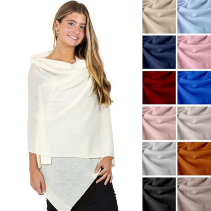 Velanio Cashmere Luxury Knitted Wrap Travel Shawl Scarf, Pashmina Stole, All-Season Scarf for Women Cashmere Wool Blend - color: Spray -White