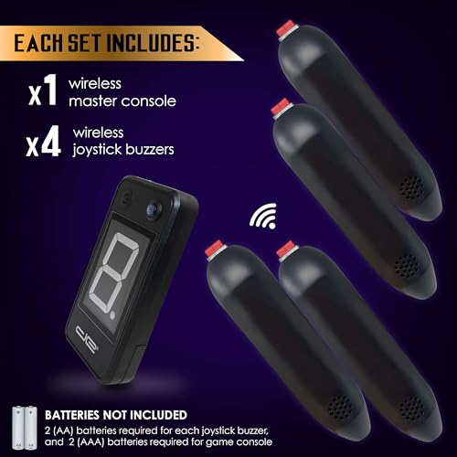 Digital Energy Wireless Handheld Game Buzzer System - Console Displays First Buzz-in - Great for Jeopardy, Family Feud, Trivia and Buzzer Games - 4 Joystick Buzzers - size: 4 Player