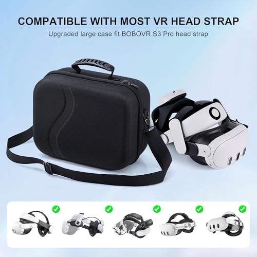 STARTRC GAMES Carrying Case for Meta Quest 3, Large Travel Case Compatible with BOBOVR S3 Pro/KIWI Design Battery Head Strap and Other Accessories, Hard Shell Travel Bag for Oculus Quest 3 - color: Black