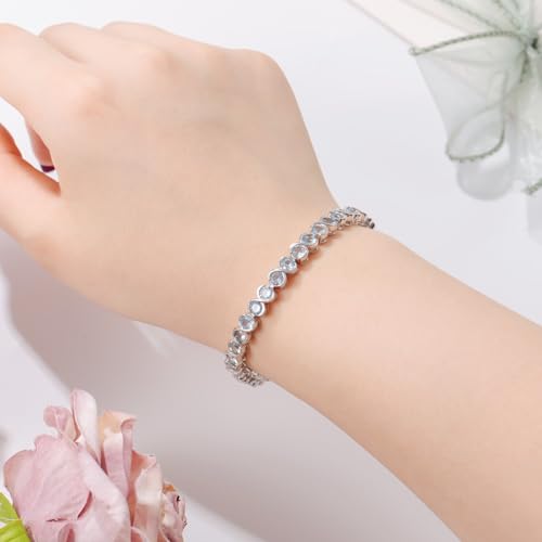 Birthstone Bracelets for Women, Sterling Silver 7 Inch Infinity Tennis Bracelet, Wedding Anniversary Birthday Jewelry Gifts for Women Wife Girlfriend Mom Her - color: 03-Mar-Aquamarine