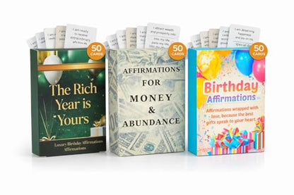 Isaac Liev Positive Daily Affirmation Cards For Women, Money & Wealth (Richest) Positive Affirmations Deck for Manifestation, Abundance & Success Mindset - style: 3-PACK -52 Birthday Cards, Money Abundance Affirmations, Richest Birthday