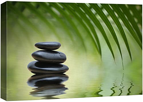 wall26 Canvas Print Wall Art Black Rocks on Seren Green Tropical Lake Floral Nature Photography Realism Bohemian Scenic Relax/Calm Cool for Living Room, Bedroom, Office - 12"x18" - color: 23. Rocks on a Serene Lake, size: 18"L x 12"W