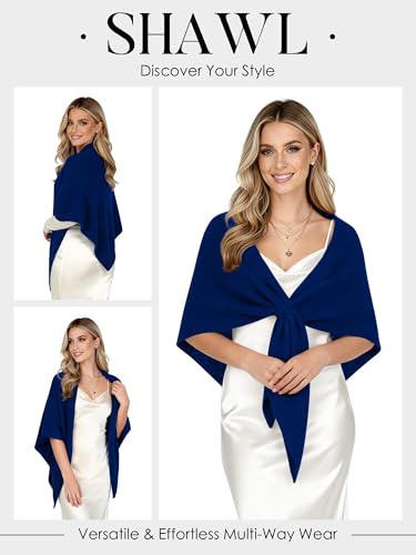 Shawl Wraps for Women Soft Lightweight Wool Blend Knit Triangle Scarf Cardigan Cape Topper for Spring Fall Winter - color: Royal Blue
