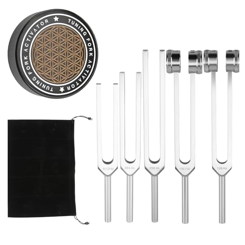 Tuning Forks for Healing Set,Includes 128Hz, 136Hz, 256Hz, 384Hz,512Hz & Activator, Portable in Storage Pouch – Medical Grade Sound Healing Instruments for Chakra, Yoga, and Meditation