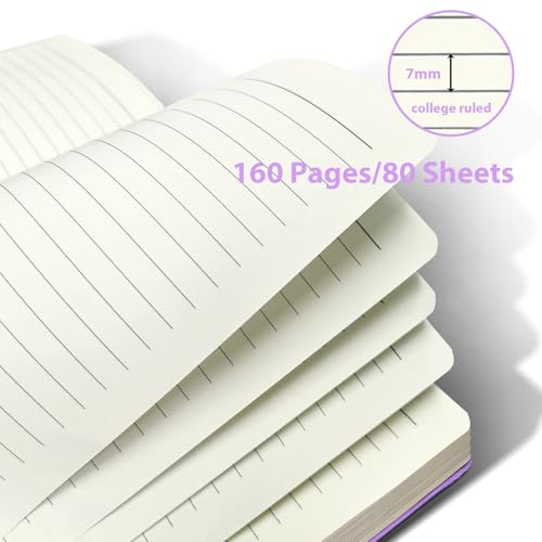 Lined Spiral Journal for Women, 160 Pages, Girls Notebook for Writing, A5 Travel Kid Diary with Pen Holder & Pen, Purple Hardcover, 5.7"x 8.27"