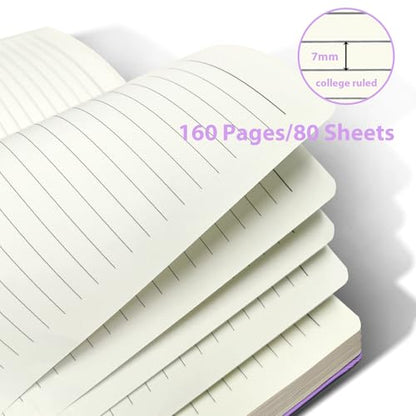 Lined Spiral Journal for Women, 160 Pages, Girls Notebook for Writing, A5 Travel Kid Diary with Pen Holder & Pen, Purple Hardcover, 5.7"x 8.27"
