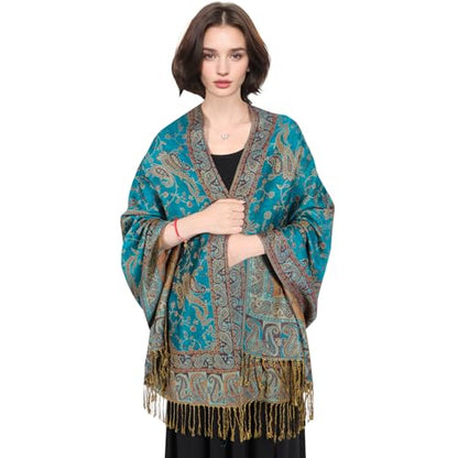 MUQU Women Pashmina Shawls and Wraps Scarf Soft Silky Reversible Paisley Scarves Shawl for Women - color: Blue-a