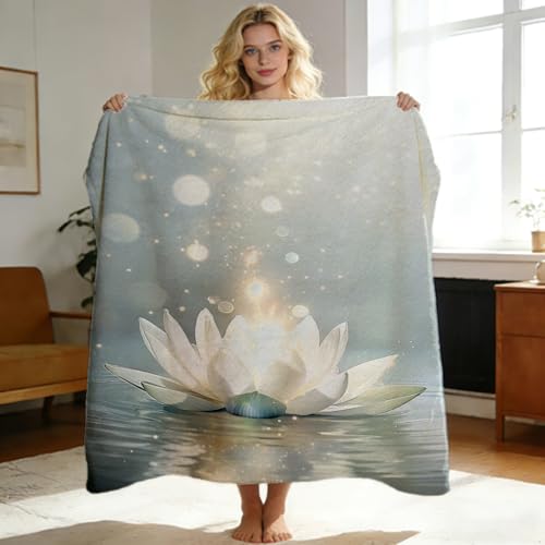 Lotus Throw Blanket Zen Lotus Water Lily Flowers Print Super Soft Warm Cozy Flannel Blanket for Couch Meditation Yoga Bedroom Office Gift for Girls Women 59"x70" - color: Lotus-6, size: 59in x 70in