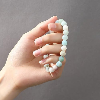 MAIBAOTA Healing Crystal Bracelet for Women Men, 8/4 mm Natural Stone Beaded Bracelets, Jewelry Birthday Gifts, Round Gemstones Stretch Bracelets - color: Multi-Amazonite, size: 8 mm