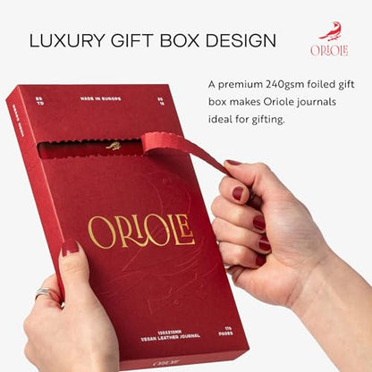 Oriole Vegan Leather Ruled Notebook - Cherry Red | 176 Pages of Thick Lined Paper | Soft Touch Hardcover Journal (5 x 8 in) with Gold Foil Bird Design & Luxury Gift Box - color: Cherry Red