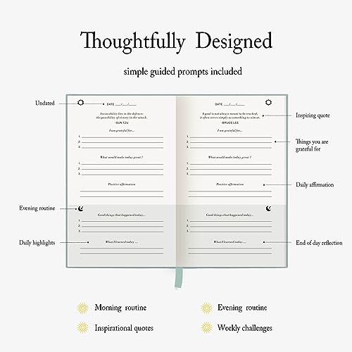 The Gratitude Journal - for More Mindfulness, Happiness, Positive Vibes, Affirmations, Productivity, and Self Reflection -Undated Daily Journal - color: Emerald Green