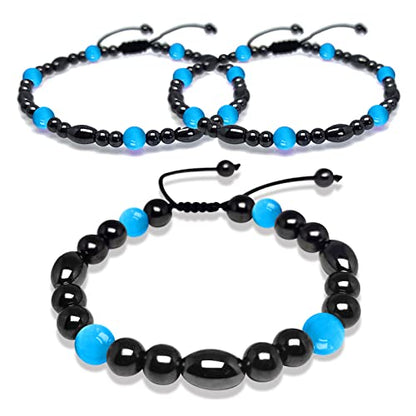 2 Pack Magnetic Therapy Anklet Bracelet Set - Hematite Aquamarine Gemstone for Women & Men, Improving Fertility & Pregnancy Health Care - color: Magnetic Hematite & Aquamarine