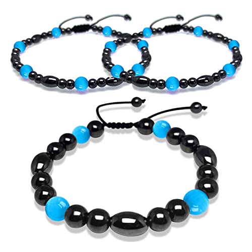 2 Pack Magnetic Therapy Anklet Bracelet Set - Hematite Aquamarine Gemstone for Women & Men, Improving Fertility & Pregnancy Health Care - color: Magnetic Hematite & Aquamarine