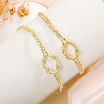 KOHOTA Silver Gold Bracelets for Women Trendy 14K Gold Plated Bracelet for Women Non Tarnish Dainty Stackable Layered Chain Heart Pearl Knot Beaded Bracelets Stack Set Charm Mothers Day Jewelry Gifts - color: A. Knot-gold gold