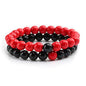 2Pcs Matte Lava Rock Volcanic Stone Beads Stretch Bracelet Stacking Frosted Gemstone Turquoise Seed Bracelet for Men Women Couple Stress Relief Aromatherapy Jewelry Gift - color: C red black