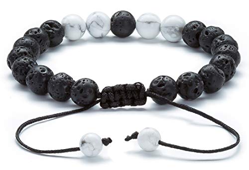 Men Women 8mm Lava Rock Aromatherapy Anxiety Essential Oil Diffuser Bracelet Braided Rope Natural Stone Yoga Gifts Beads Bracelet Bangle-21017 - style: Simulated Howlite & Matte Agate