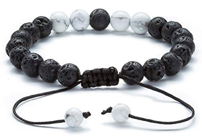 Men Women 8mm Lava Rock Aromatherapy Anxiety Essential Oil Diffuser Bracelet Braided Rope Natural Stone Yoga Gifts Beads Bracelet Bangle-21017 - style: Simulated Howlite & Matte Agate