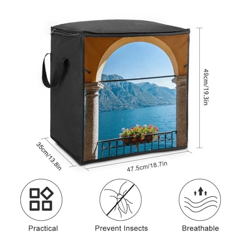 Lake Como Storage Bag Portable Closet Organizer Storage Bags Quilt Storage Bags with Zippered Breathable Storage Bag with Carry Handles for Blanket Pillow Bedding