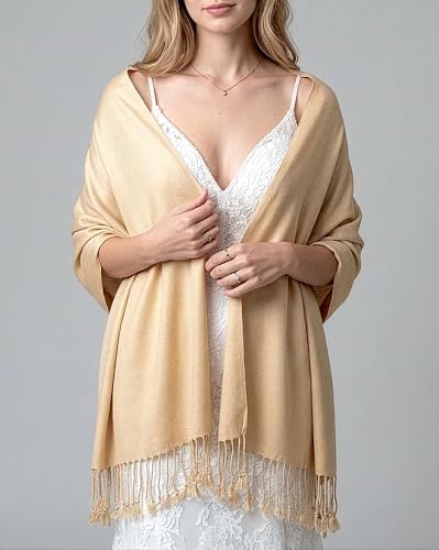 Achillea Lightweight Pashmina Scarf for Women – Soft Silky Shawl Wrap for Evening Dresses, Bridesmaids & Everyday Wear - color: Champagne