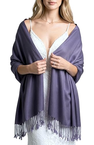 Achillea Lightweight Pashmina Scarf for Women – Soft Silky Shawl Wrap for Evening Dresses, Bridesmaids & Everyday Wear - color: Bluish Purple