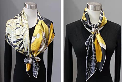 ANDANTINO 100% Silk Scarf 43" Large Square Lightweight Headscarf& Shawl–Women Hair Wraps-With Gift Packed - color: Black&gold