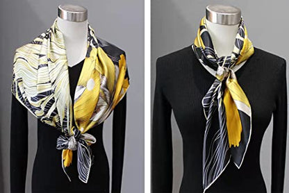 ANDANTINO 100% Silk Scarf 43" Large Square Lightweight Headscarf& Shawl–Women Hair Wraps-With Gift Packed - color: Black&gold