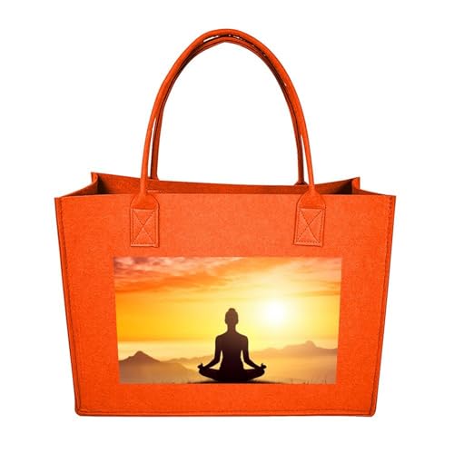 Yoga Meditation Shopping Bag for Unisex, Tote Bags, Shoulder Bags with Handles for Work, Felt Handbag - color: Fruit Orange