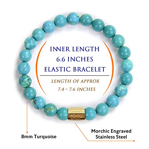 Morchic 8mm Genuine Gemstone Stretch Bracelet for Women Men Unisex, Natural Energy Crystal Stone Beads, Classic Simple Design Cuff Birthday Gift 7.5 Inch - color: Turquoise