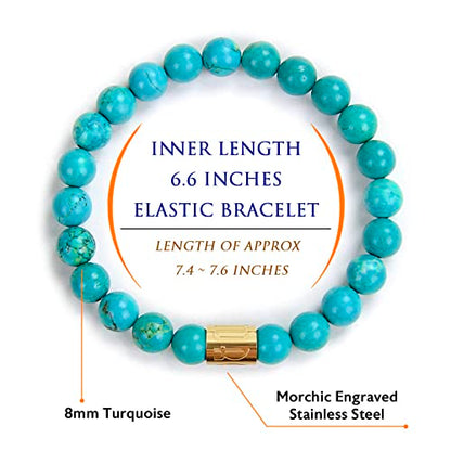Morchic 8mm Genuine Gemstone Stretch Bracelet for Women Men Unisex, Natural Energy Crystal Stone Beads, Classic Simple Design Cuff Birthday Gift 7.5 Inch - color: Turquoise