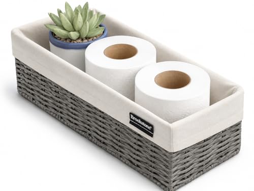 Brookstone Wicker Shelf Storage Basket Decorative Shelf Bin, bathroom organizers and storage, Boho Living Room Decor, Spring Storage 2026 - Single Basket - color: Grey Single Pack