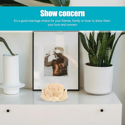 BESTonZON Carved Multi-Layer Lotus Statue Small Wood Lotus Sculpture Tabletop Decorative Figurine for Home Décor and Zen Centerpiece