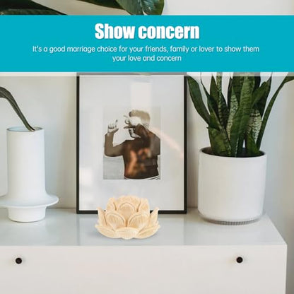 BESTonZON Carved Multi-Layer Lotus Statue Small Wood Lotus Sculpture Tabletop Decorative Figurine for Home Décor and Zen Centerpiece