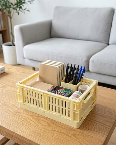 Mini Foldable Plastic Baskets for Organizing and Storage for Home Kitchen Bedroom Bathroom Office Yellow DJA280-05 - color: light Yellow