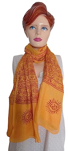 KVR Hindu Pooja Religious Cotton Indian prayer scarf with OM Krishna Ganesha Shiva Nataraja yoga spiritual auspicious prints - color: Yellow-krishna Print