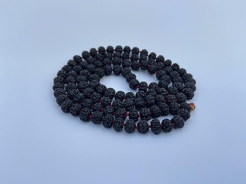 Original Rudraksha Panchmukhi Mala (Black, 9-10mm) for Wearing and Japa Mala (5 Mukhi Mala, 108 Beads Mala Rosary Garland) (Black)