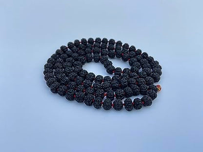 Original Rudraksha Panchmukhi Mala (Black, 9-10mm) for Wearing and Japa Mala (5 Mukhi Mala, 108 Beads Mala Rosary Garland) (Black)